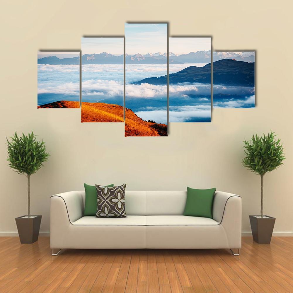 Alpine Valley In Sunlight Canvas Wall Art-5 Star-Gallery Wrap-62&quot; x 32&quot;-Tiaracle