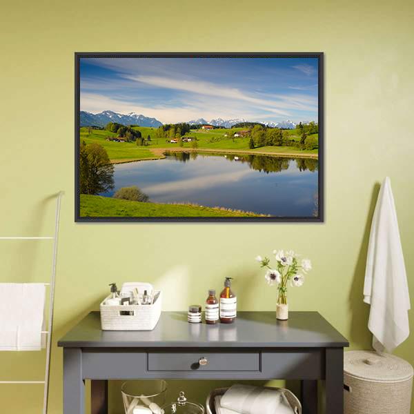 Alps Mountains In Bavaria Canvas Wall Art-1 Piece-Floating Frame-24" x 16"-Tiaracle