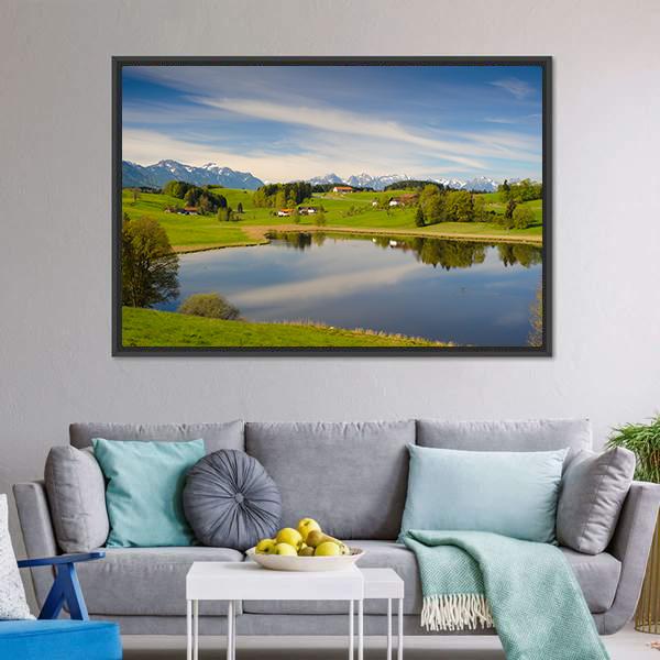 Alps Mountains In Bavaria Canvas Wall Art-3 Horizontal-Gallery Wrap-25" x 16"-Tiaracle
