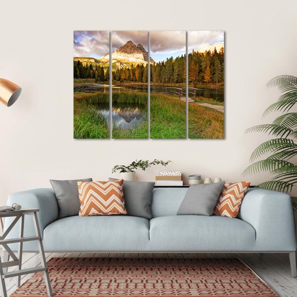 Alps Peak Reflection In Lake Canvas Wall Art-4 Horizontal-Gallery Wrap-34" x 24"-Tiaracle