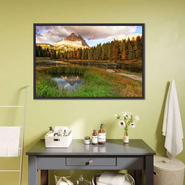Alps Peak Reflection In Lake Canvas Wall Art-1 Piece-Floating Frame-24" x 16"-Tiaracle