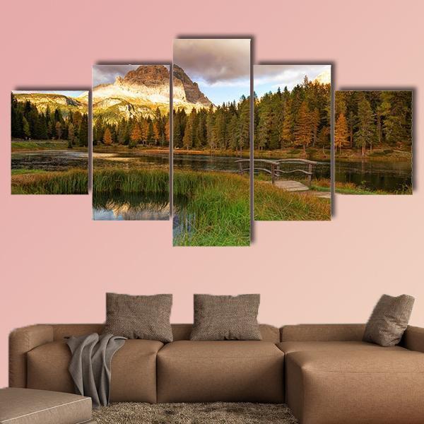 Alps Peak Reflection In Lake Canvas Wall Art-5 Star-Gallery Wrap-62" x 32"-Tiaracle