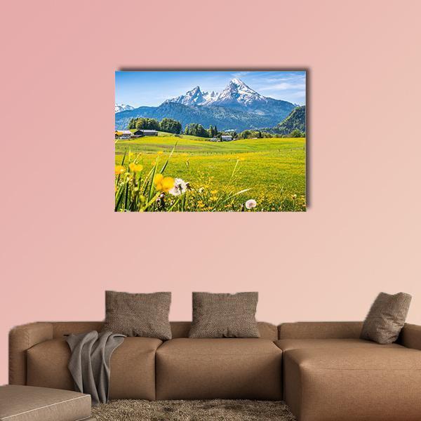 Alps With Meadows Canvas Wall Art-1 Piece-Gallery Wrap-48" x 32"-Tiaracle