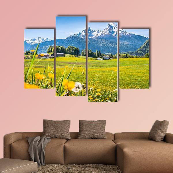 Alps With Meadows Canvas Wall Art-4 Pop-Gallery Wrap-50" x 32"-Tiaracle