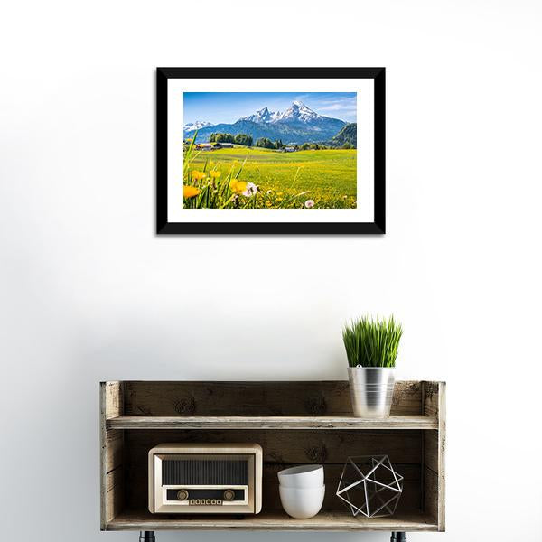 Alps With Meadows Canvas Wall Art-1 Piece-Framed Print-20" x 16"-Tiaracle