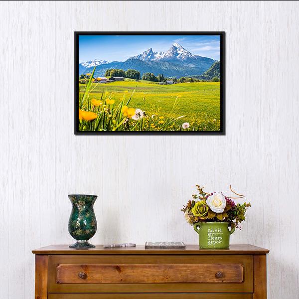 Alps With Meadows Canvas Wall Art-1 Piece-Floating Frame-24" x 16"-Tiaracle