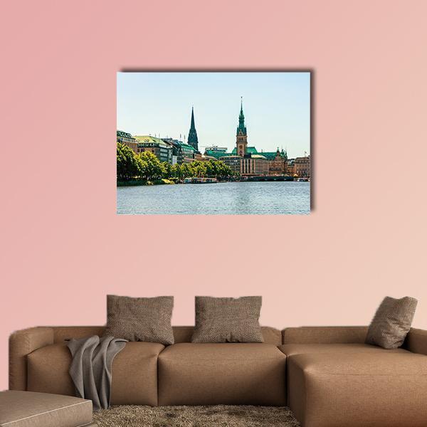 Alster Lake Canvas Wall Art-1 Piece-Gallery Wrap-48" x 32"-Tiaracle