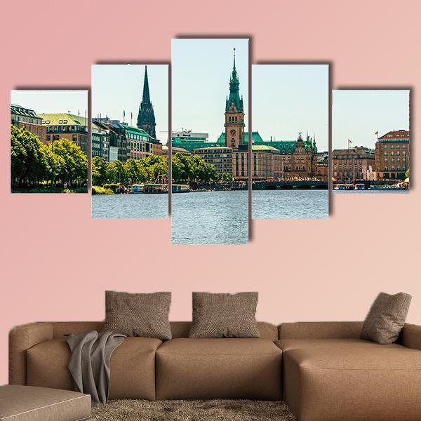 Alster Lake Canvas Wall Art-5 Star-Gallery Wrap-62" x 32"-Tiaracle