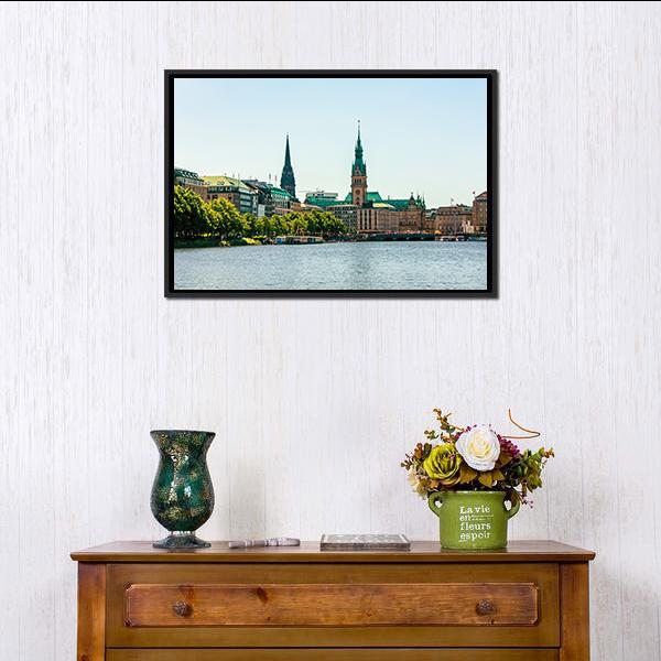 Alster Lake Canvas Wall Art-1 Piece-Floating Frame-24" x 16"-Tiaracle