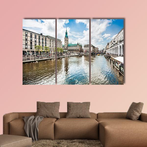 Alster River In Hamburg Canvas Wall Art-3 Horizontal-Gallery Wrap-25" x 16"-Tiaracle