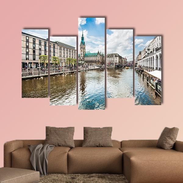 Alster River In Hamburg Canvas Wall Art-5 Pop-Gallery Wrap-47" x 32"-Tiaracle