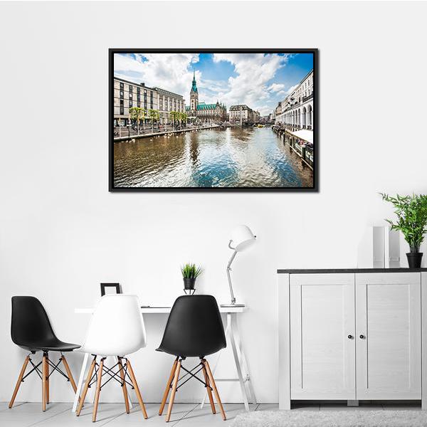 Alster River In Hamburg Canvas Wall Art-1 Piece-Floating Frame-24" x 16"-Tiaracle