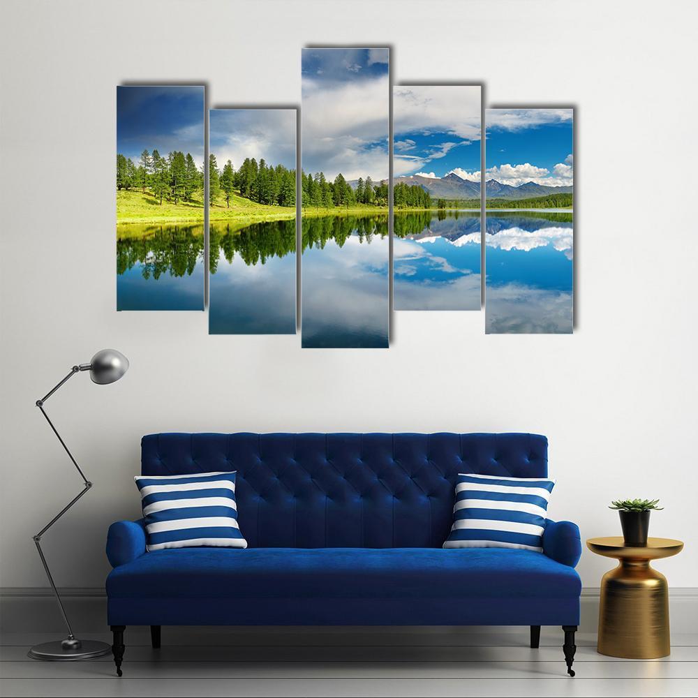 Altai Mountains Lake Canvas Wall Art-5 Pop-Gallery Wrap-47" x 32"-Tiaracle