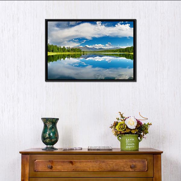 Altai Mountains Lake Canvas Wall Art-1 Piece-Floating Frame-24" x 16"-Tiaracle