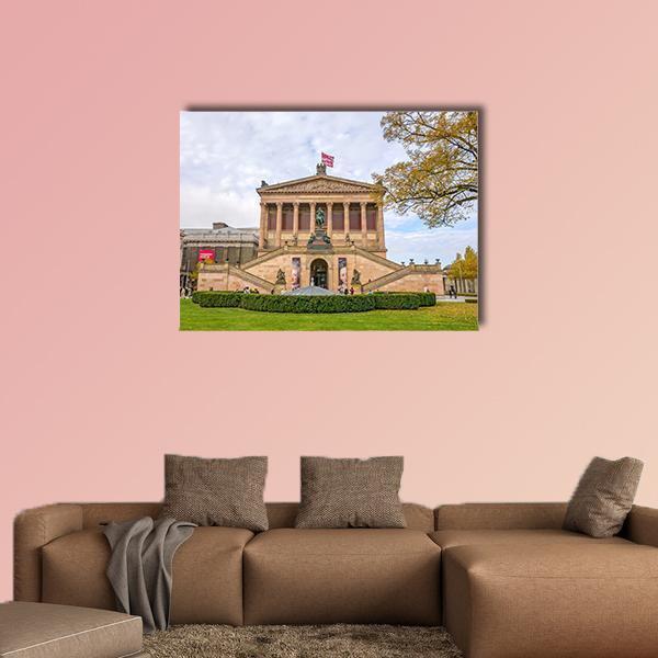 Alte Nationalgalerie Grand Staircase Canvas Wall Art in beige, brown and green, single panel hung on a wall