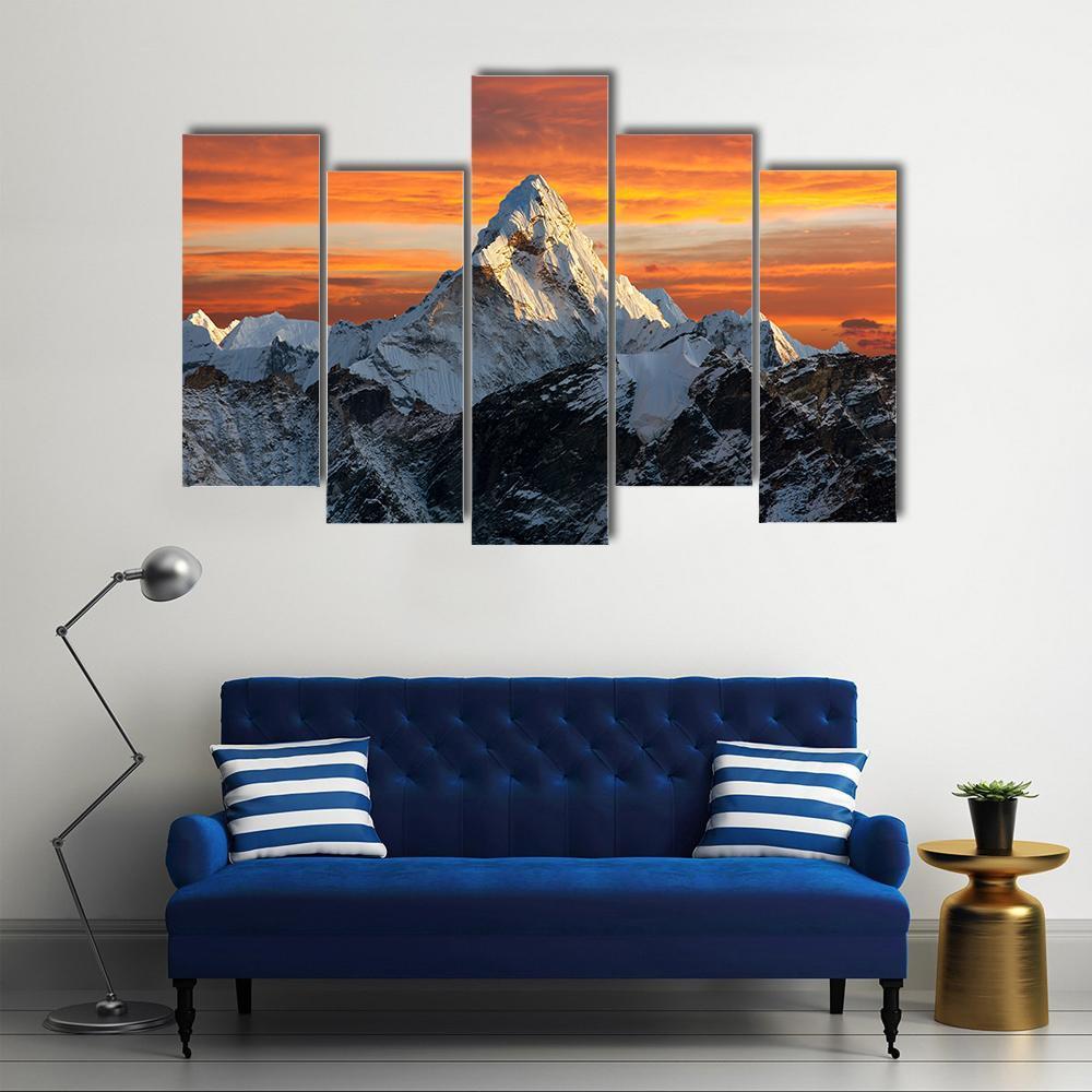 Ama Dablam Evening View Canvas Wall Art-5 Pop-Gallery Wrap-47" x 32"-Tiaracle