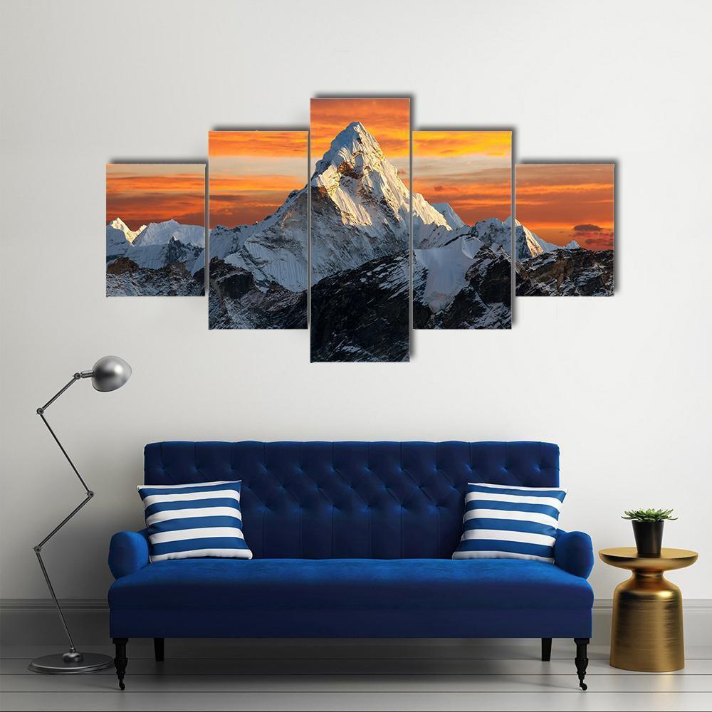 Ama Dablam Evening View Canvas Wall Art-5 Pop-Gallery Wrap-47" x 32"-Tiaracle