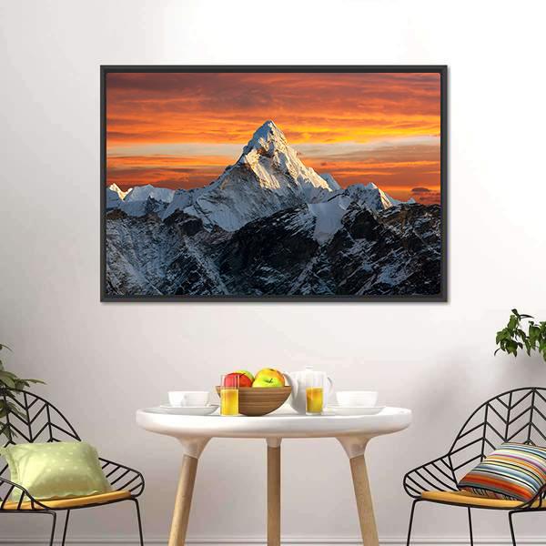 Ama Dablam Evening View Canvas Wall Art-1 Piece-Floating Frame-24" x 16"-Tiaracle