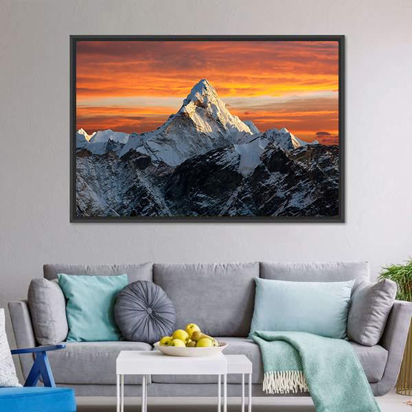 Ama Dablam Evening View Canvas Wall Art-3 Horizontal-Gallery Wrap-25" x 16"-Tiaracle