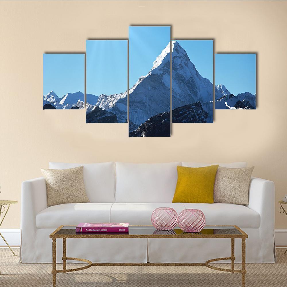 Ama Dablam Mountains Canvas Wall Art-5 Star-Gallery Wrap-62" x 32"-Tiaracle