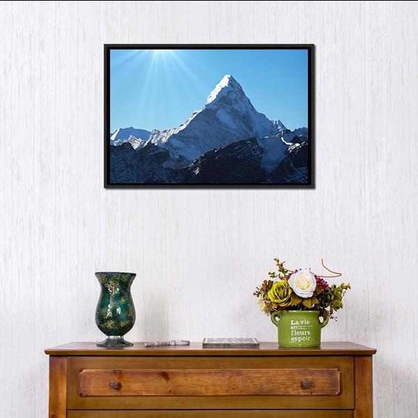 Ama Dablam Mountains Canvas Wall Art-1 Piece-Floating Frame-24" x 16"-Tiaracle
