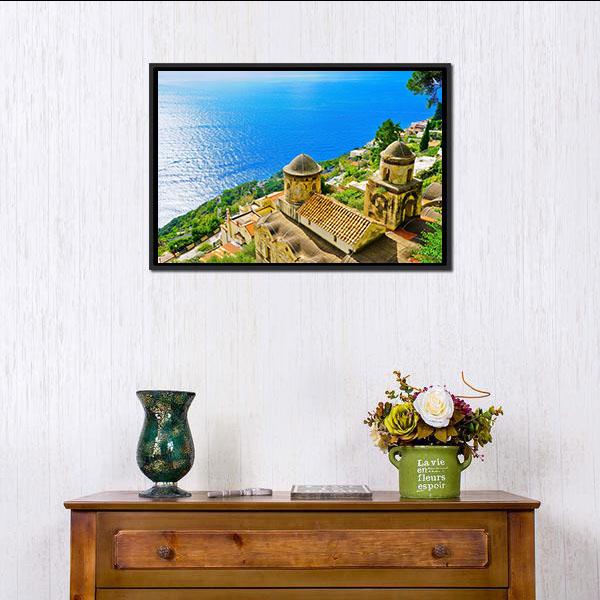 Amalfi Coast From Revello Village Canvas Wall Art-1 Piece-Floating Frame-24" x 16"-Tiaracle