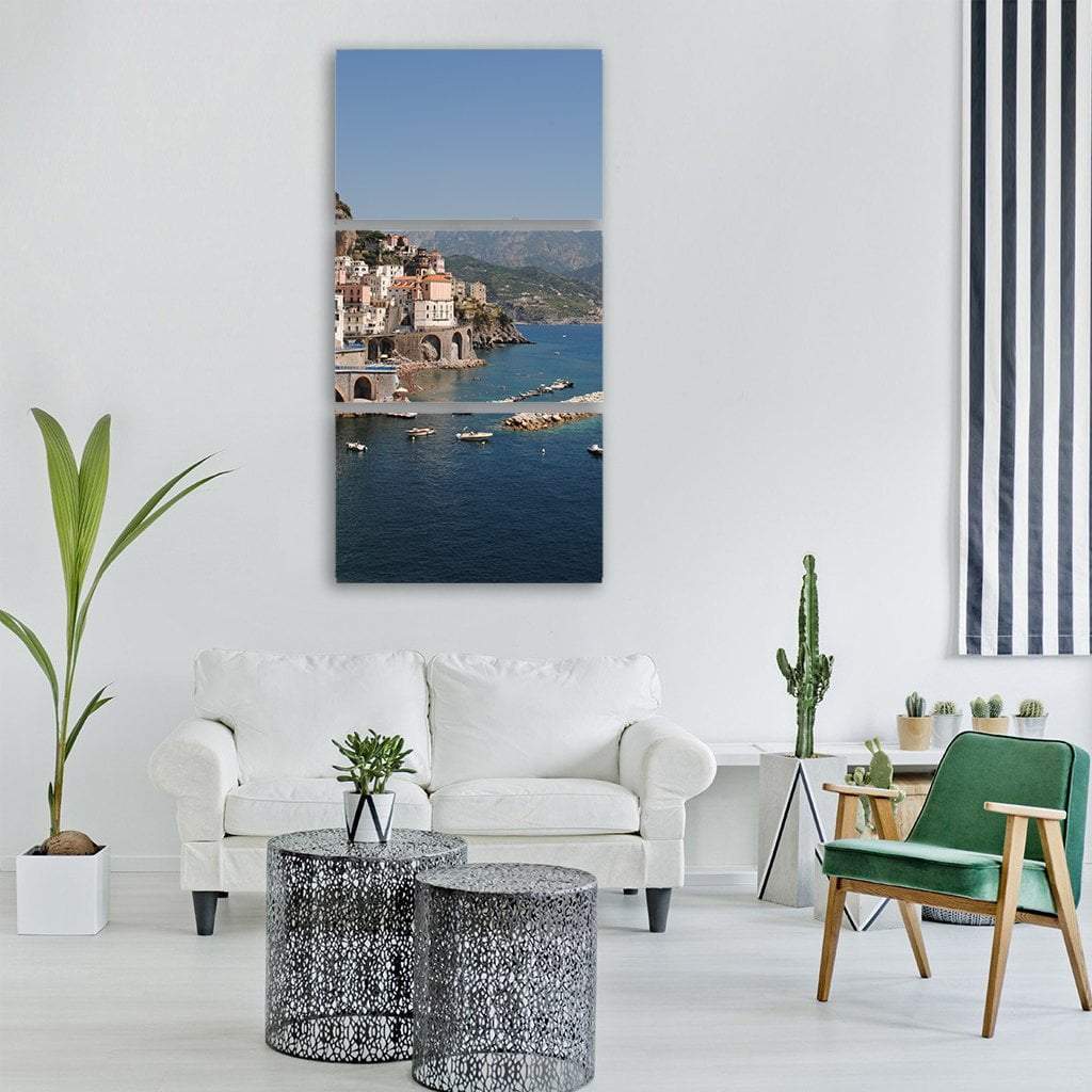 Amalfi Coast Vertical Canvas Wall Art-3 Vertical-Gallery Wrap-12" x 25"-Tiaracle