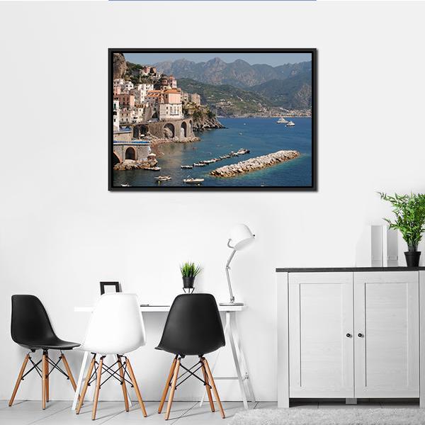 Amalfi Coast Vertical Canvas Wall Art-3 Vertical-Gallery Wrap-12" x 25"-Tiaracle
