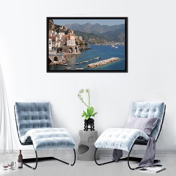Amalfi Coast Vertical Canvas Wall Art-3 Vertical-Gallery Wrap-12" x 25"-Tiaracle