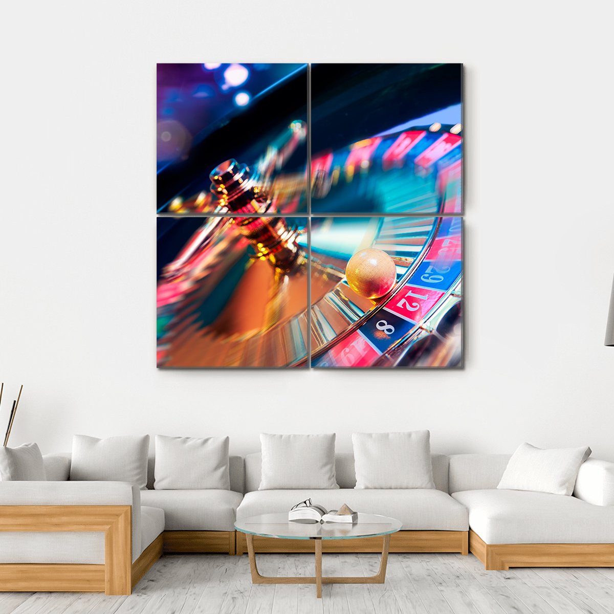 Casino Wheel In Motion Canvas Wall Art-4 Square-Gallery Wrap-17&quot; x 17&quot;-Tiaracle