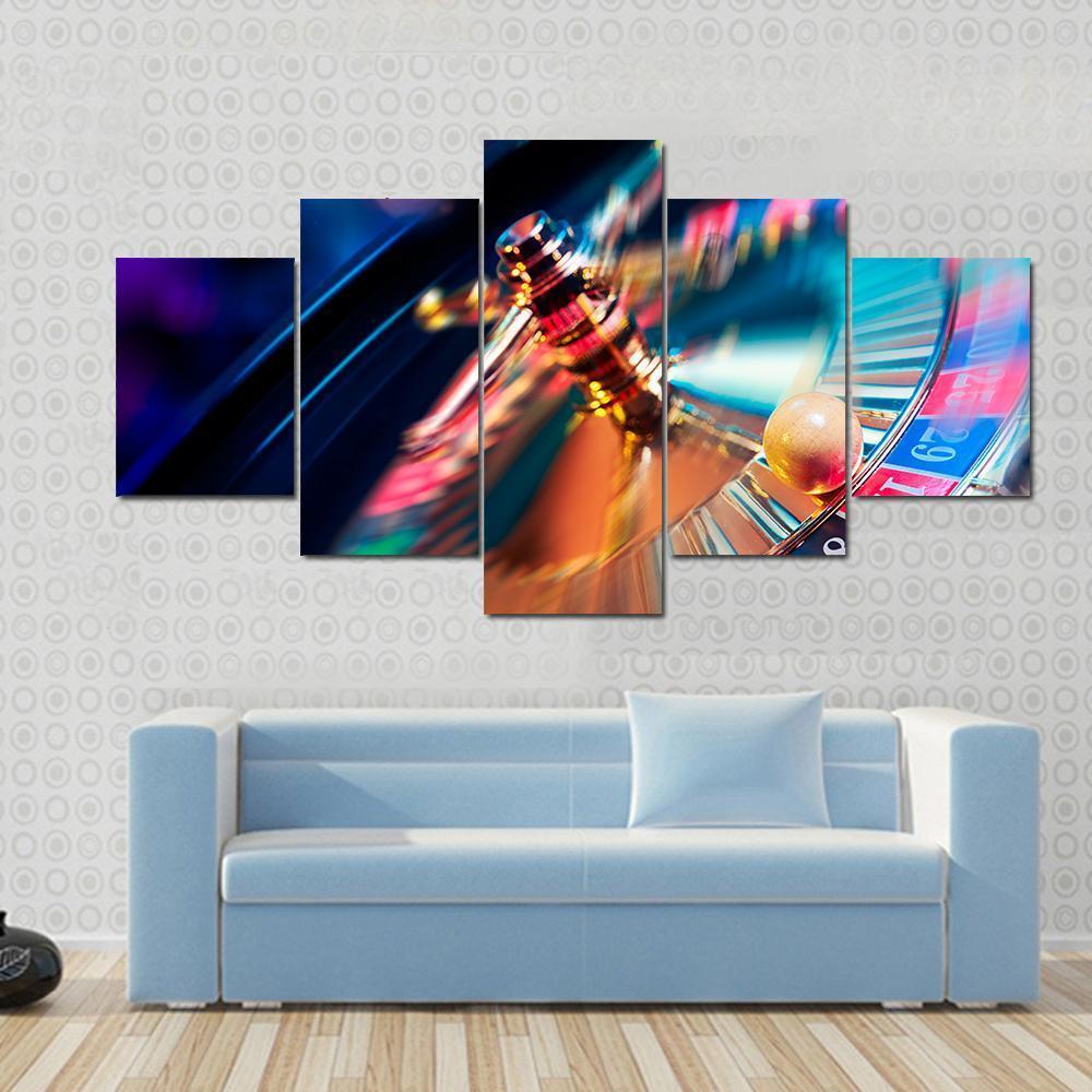 Casino Wheel In Motion Canvas Wall Art-5 Star-Gallery Wrap-62&quot; x 32&quot;-Tiaracle