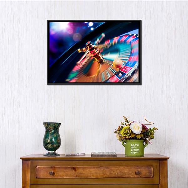 Casino Wheel In Motion Canvas Wall Art-1 Piece-Floating Frame-24&quot; x 16&quot;-Tiaracle
