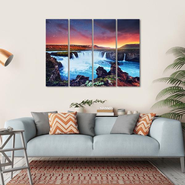 Amazing Godafoss Waterfall Canvas Wall Art-4 Horizontal-Gallery Wrap-34" x 24"-Tiaracle