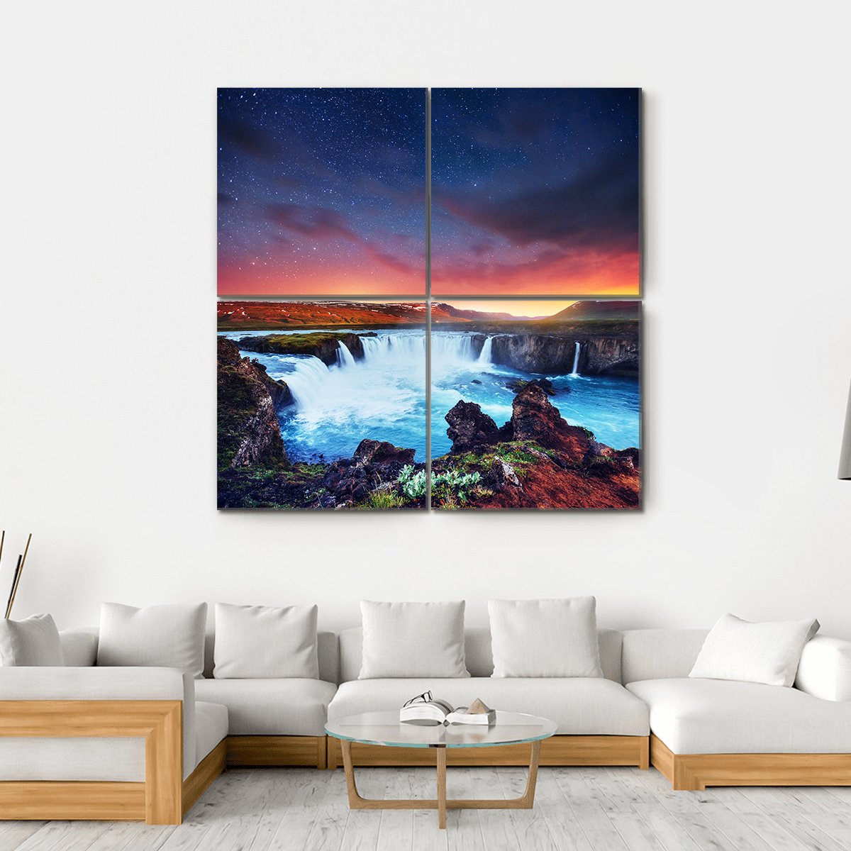 Amazing Godafoss Waterfall Canvas Wall Art-4 Square-Gallery Wrap-17" x 17"-Tiaracle
