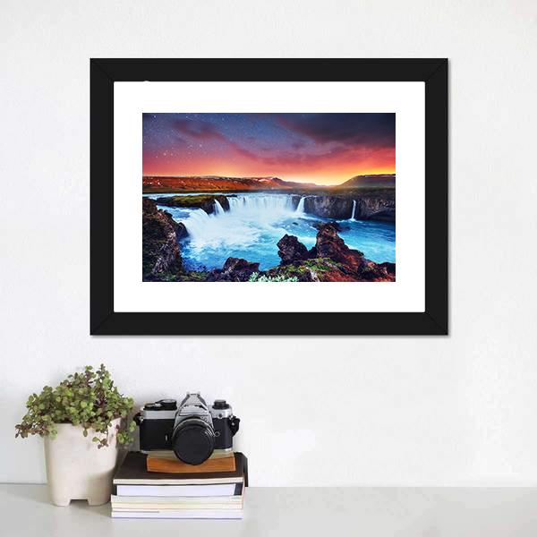 Amazing Godafoss Waterfall Canvas Wall Art-1 Piece-Framed Print-20" x 16"-Tiaracle