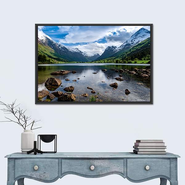 Amazing Lake Norway Canvas Wall Art-1 Piece-Floating Frame-24" x 16"-Tiaracle