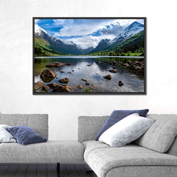 Amazing Lake Norway Canvas Wall Art-5 Horizontal-Gallery Wrap-22" x 12"-Tiaracle