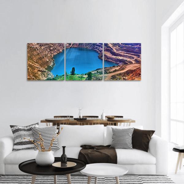 Lake Surrounded By Mountain Panoramic Canvas Wall Art-3 Piece-25" x 08"-Tiaracle