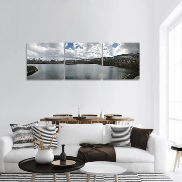 Mountain Lake Panoramic Canvas Wall Art-3 Piece-25" x 08"-Tiaracle