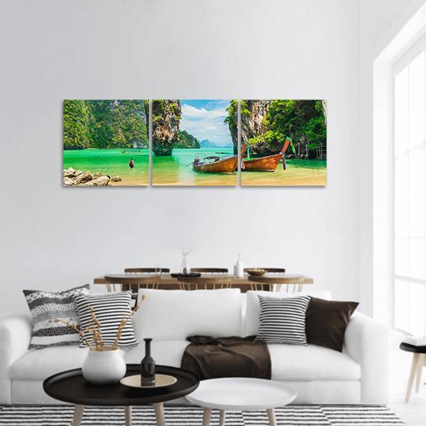 Phuket Island In Thailand Panoramic Canvas Wall Art-3 Piece-25" x 08"-Tiaracle