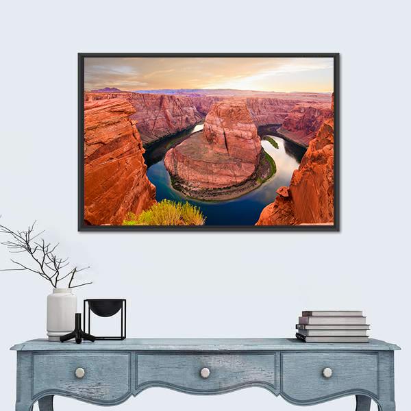 Amazing Sunset At Horseshoe Bend Canvas Wall Art-1 Piece-Floating Frame-24" x 16"-Tiaracle