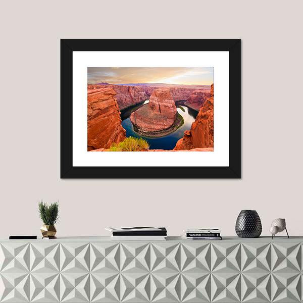 Amazing Sunset At Horseshoe Bend Canvas Wall Art-1 Piece-Framed Print-20" x 16"-Tiaracle