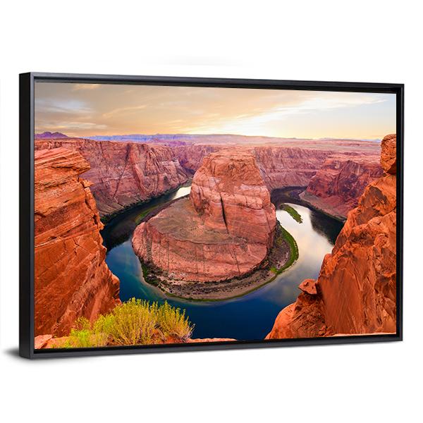 Amazing Sunset At Horseshoe Bend Canvas Wall Art-3 Horizontal-Gallery Wrap-25&quot; x 16&quot;-Tiaracle