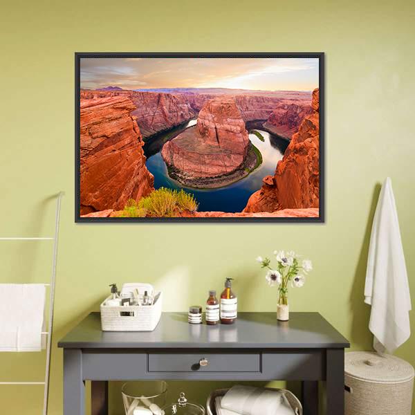Amazing Sunset At Horseshoe Bend Canvas Wall Art-1 Piece-Floating Frame-24&quot; x 16&quot;-Tiaracle