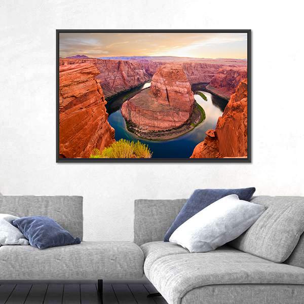 Amazing Sunset At Horseshoe Bend Canvas Wall Art-5 Horizontal-Gallery Wrap-22" x 12"-Tiaracle
