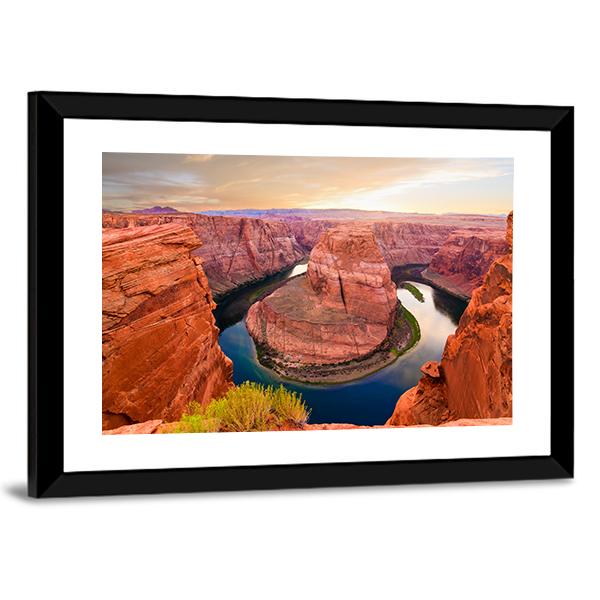 Amazing Sunset At Horseshoe Bend Canvas Wall Art-3 Horizontal-Gallery Wrap-25&quot; x 16&quot;-Tiaracle