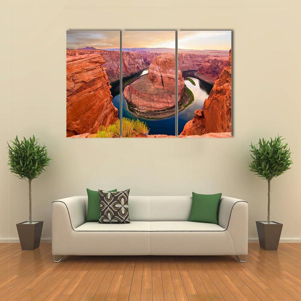 Amazing Sunset At Horseshoe Bend Canvas Wall Art-4 Pop-Gallery Wrap-50" x 32"-Tiaracle