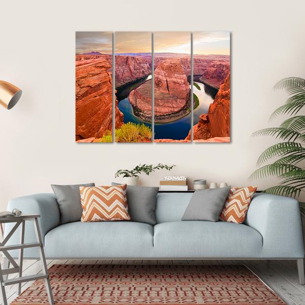 Amazing Sunset At Horseshoe Bend Canvas Wall Art-4 Horizontal-Gallery Wrap-34" x 24"-Tiaracle