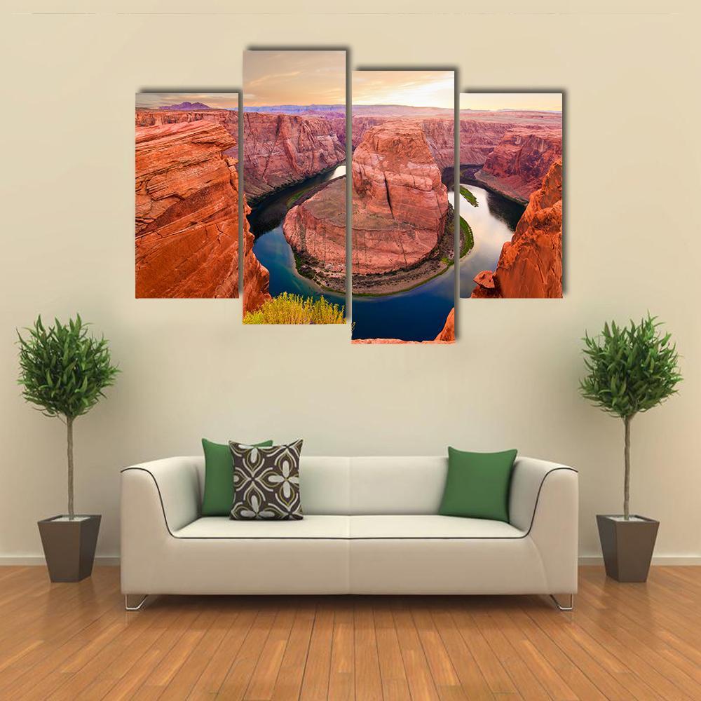 Amazing Sunset At Horseshoe Bend Canvas Wall Art-4 Pop-Gallery Wrap-50" x 32"-Tiaracle