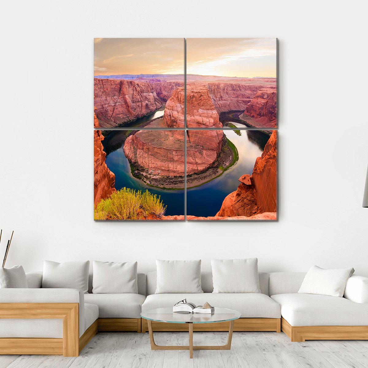 Amazing Sunset At Horseshoe Bend Canvas Wall Art-4 Square-Gallery Wrap-17" x 17"-Tiaracle
